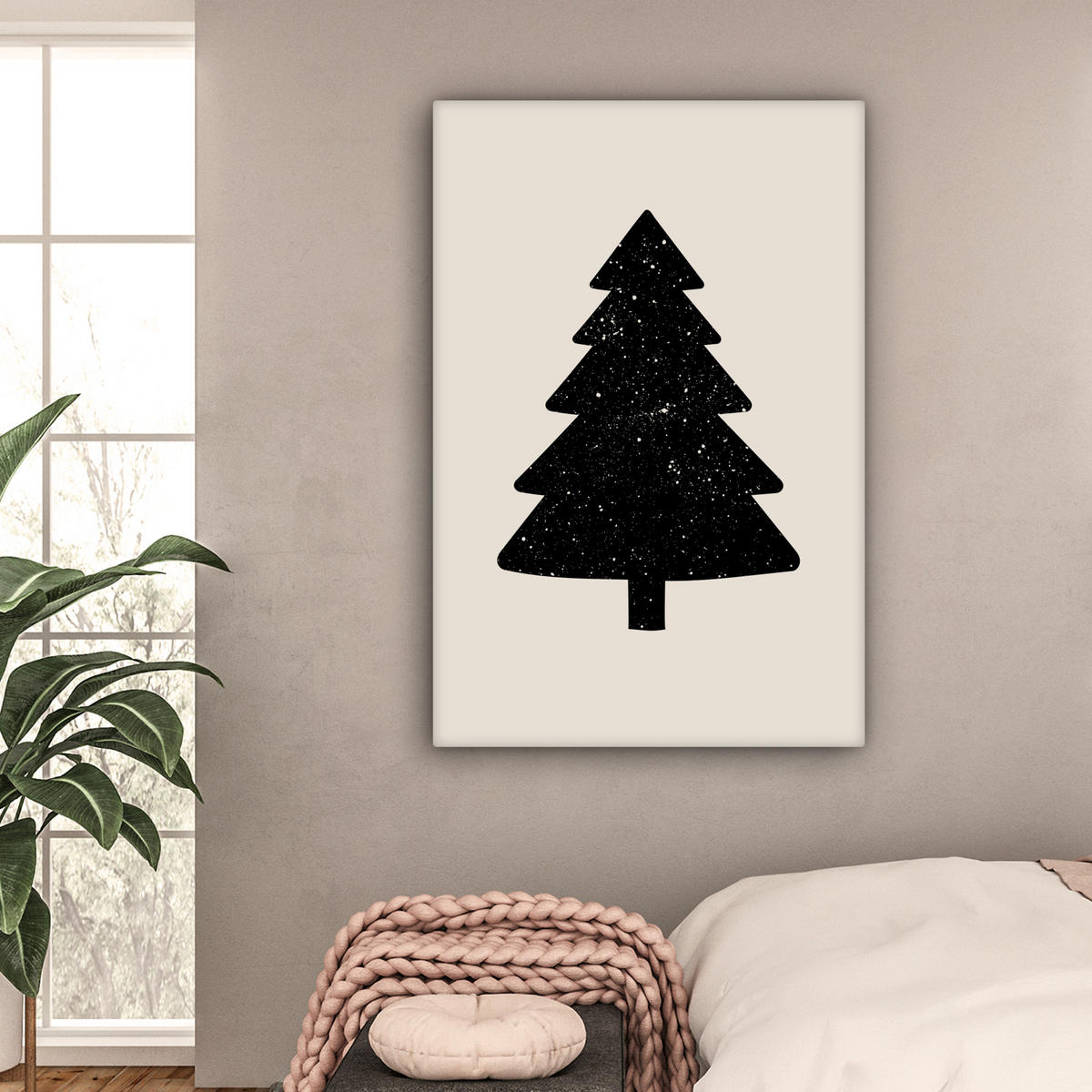 LEINWANDBILD Weihnachtsbaum - Schwarz - Urlaub - Beige 90x140 cm - Schwarz, Textil (90/140cm) - MuchoWow