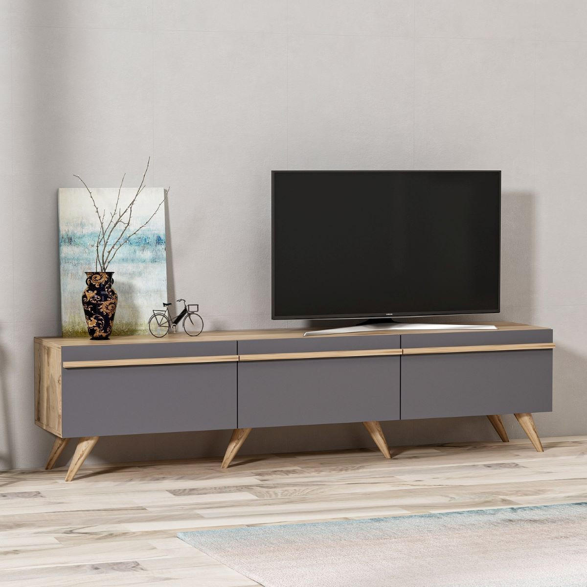 TV-MÖBEL 3 Türen Anthrazitgrau L180 cm - Amsterdam - Anthrazit, Holzwerkstoff (35/42/180cm) - Calicosy