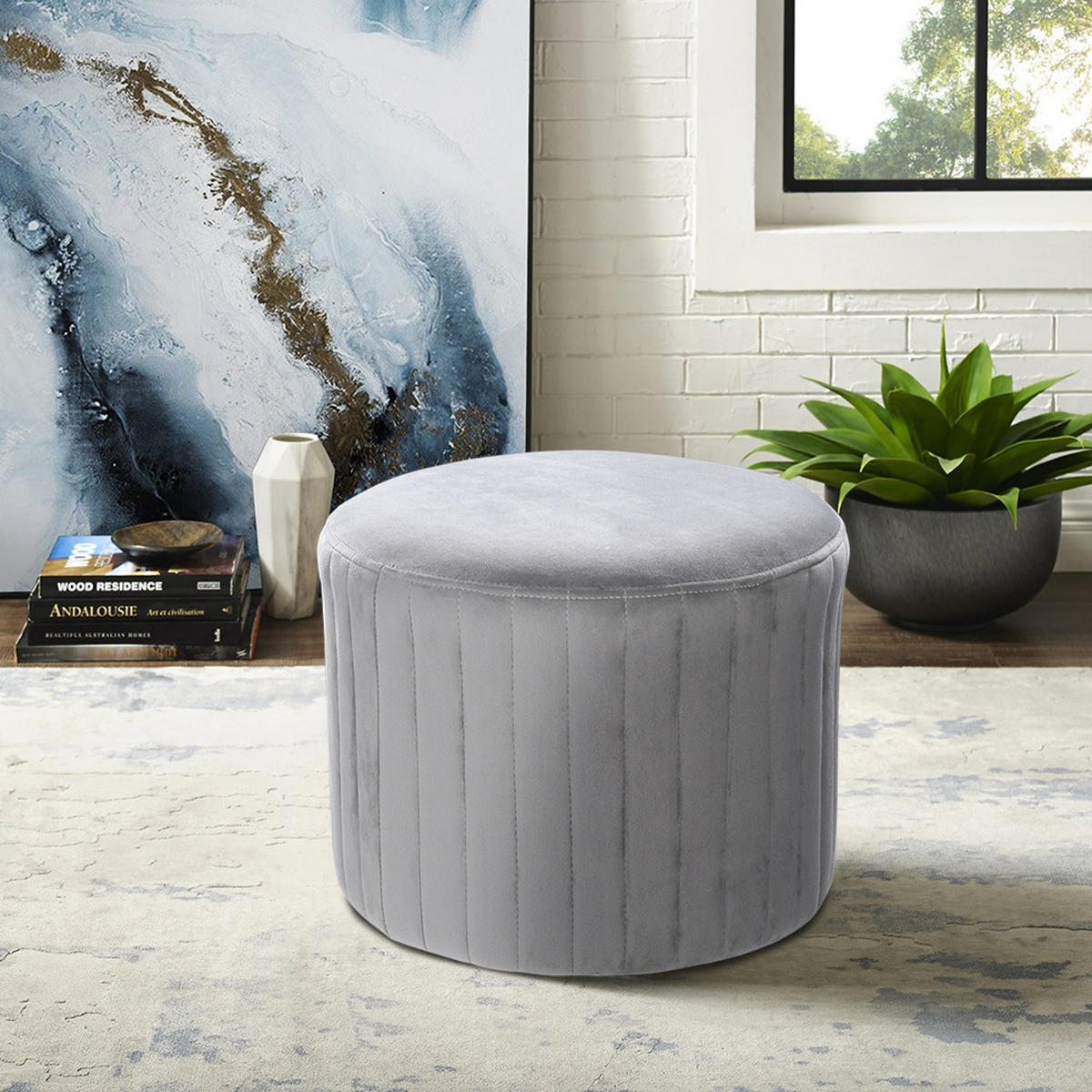POLSTERHOCKER Rund aus Flanell Schaumstoff in Grau Ästhetisches& Langlebiges Design Leicht und mobil 40 x 40 x 30 cm - Grau, Textil (40/30/40cm) - Livingandhome
