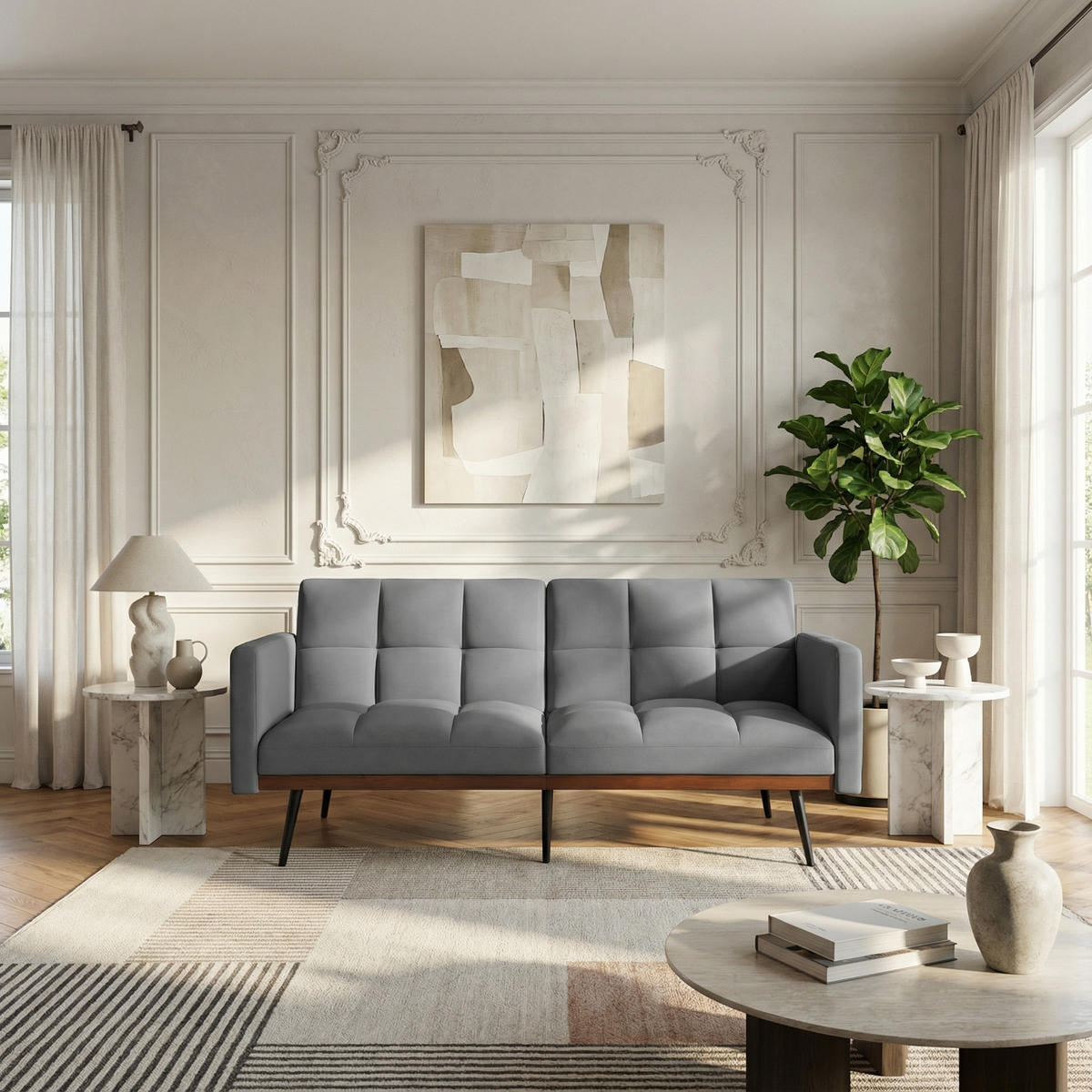 SCHLAFSOFA 146 cm Grau mit Bettfunktion & Leinen-Optik - Dunkelgrau, Textil (146/70/60cm) - Urban Meuble