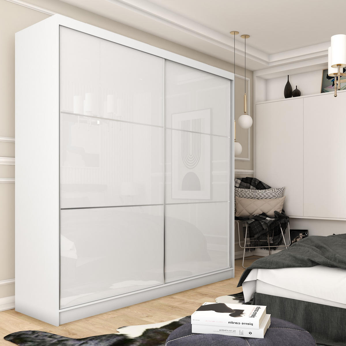 SCHWEBETÜRENSCHRANK VITALE 200/216/61 cm 2-türig Weiß - Weiß, Holzwerkstoff (200/216/61cm) - MASSENO