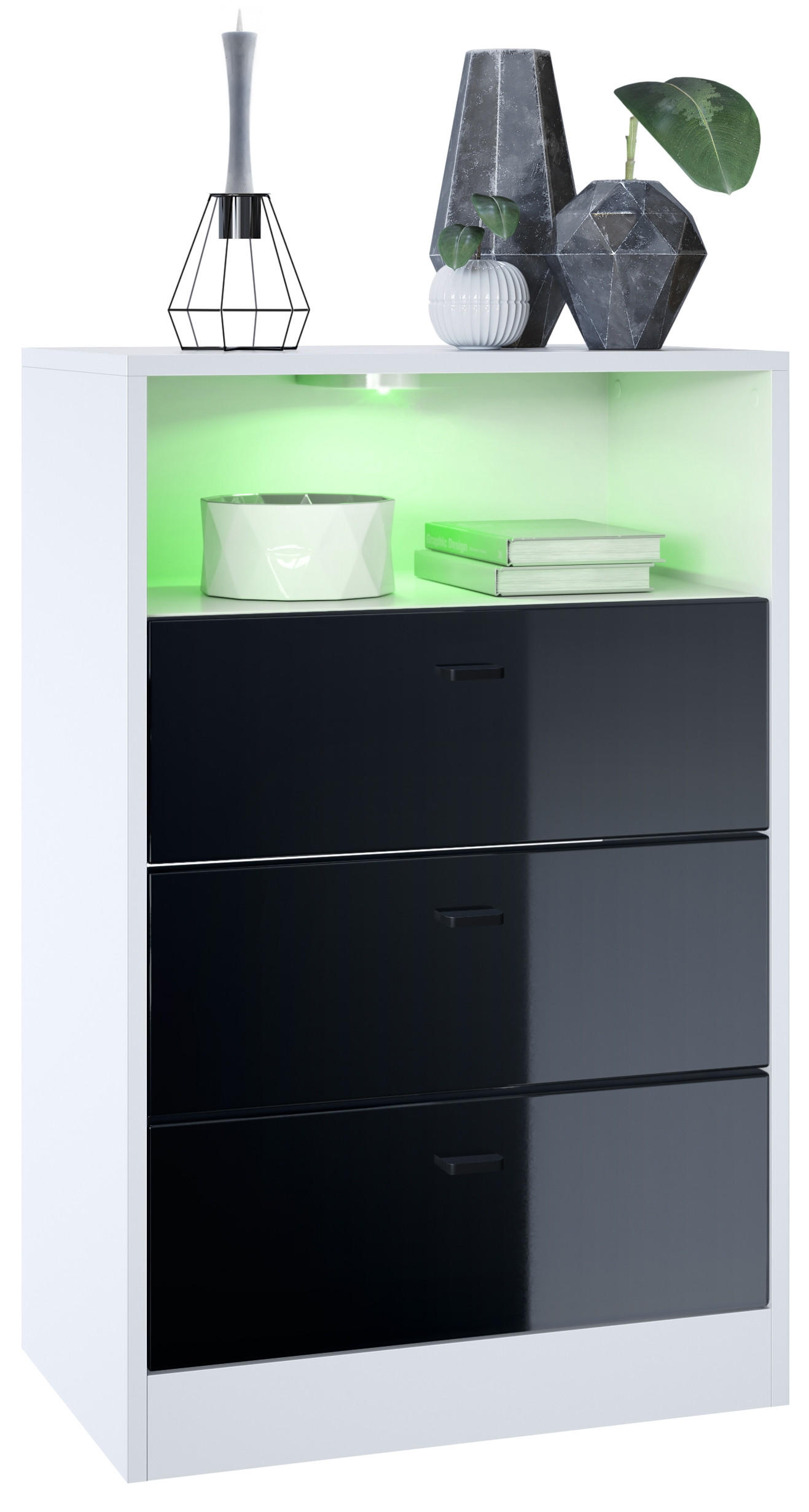 Vladon Kommode Schwarz Hochglanz 56x86.5x36 cm