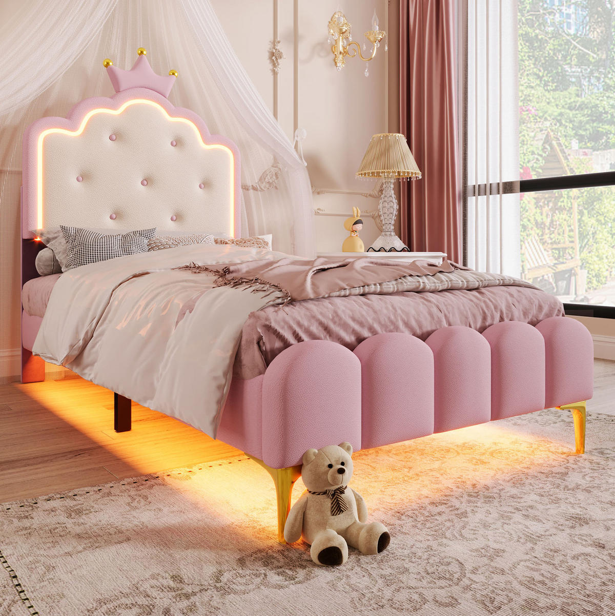 POLSTERBETT 90/200 cm aus PU mit LED-Ambientebeleuchtung Rosa - Pink, Kunststoff (90/200cm) - Modenvie