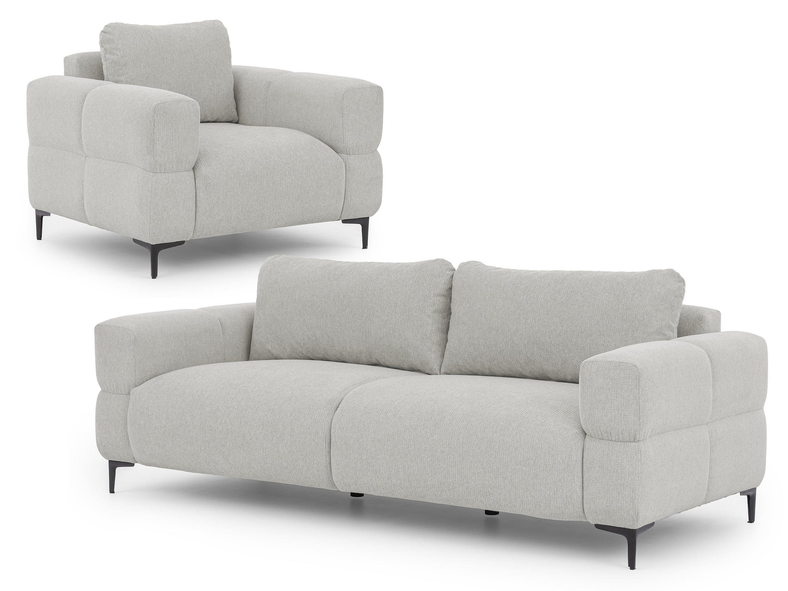 SITZGARNITUR 3+1 Cardea in Bubble-Optik aus weichem Hellgrau Strukturstoff mit hohem Sitzkomfort - Hellgrau/Schwarz, Holz/Textil (217/80/97cm) - S-Style Möbel