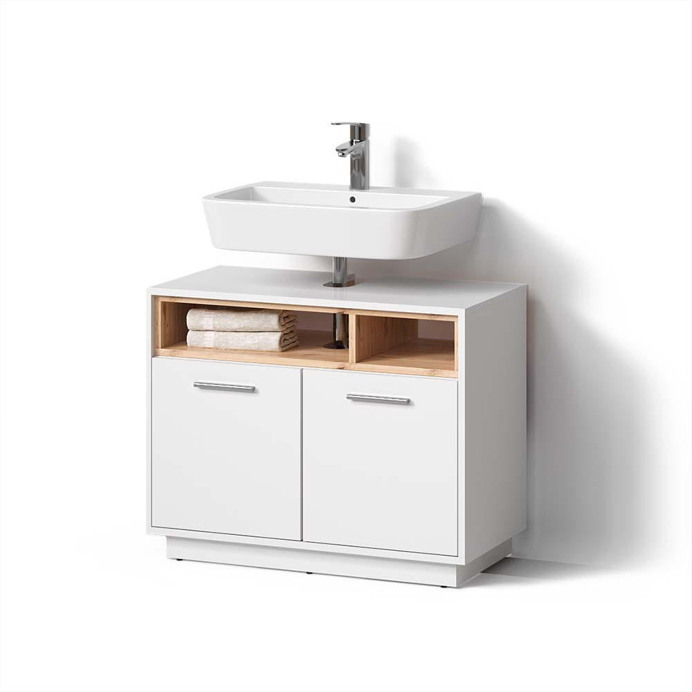 WASCHBECKENUNTERSCHRANK Temo Weiß 80 x 64 cm - Weiß, Holzwerkstoff (80/64/40cm) - Livinity®