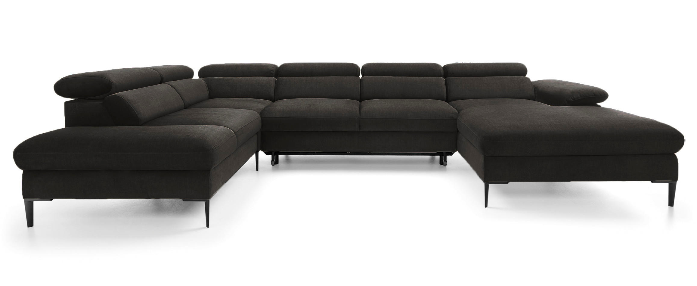 ECKSOFA U-Form 350 cm Amaro M mit Schlaffunktion, Links, Schwarz - Schwarz, Holz (214/353cm) - Emporius
