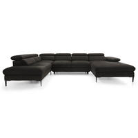 ECKSOFA U-Form 350 cm Amaro M mit Schlaffunktion, Links, Schwarz - Schwarz, Holz (214/353cm) - Emporius