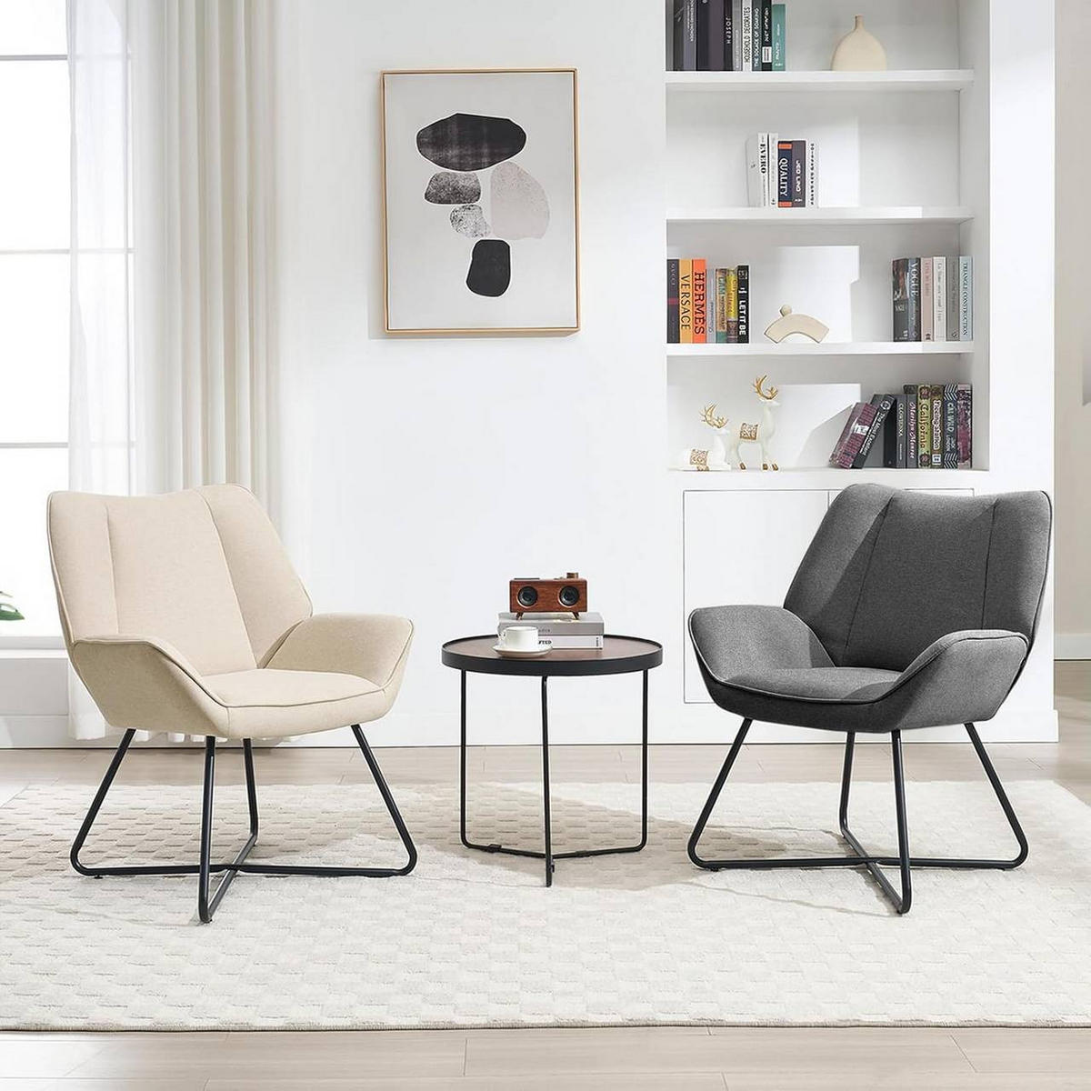 RELAXSESSEL mit Metallrahmen, Leinen, Dunkelgrau - Dunkelgrau/Schwarz, Keramik/Textil (71/85/70cm) - Woltu