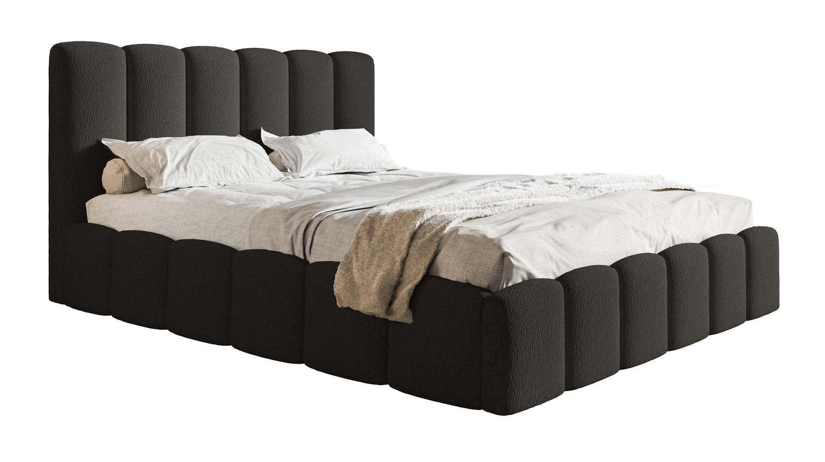 POLSTERBETT 160x200 Palermo mit Bettkasten, Lattenrost, Boucle, Schwarz - Schwarz, Holz/Textil (160/200cm) - Emporius