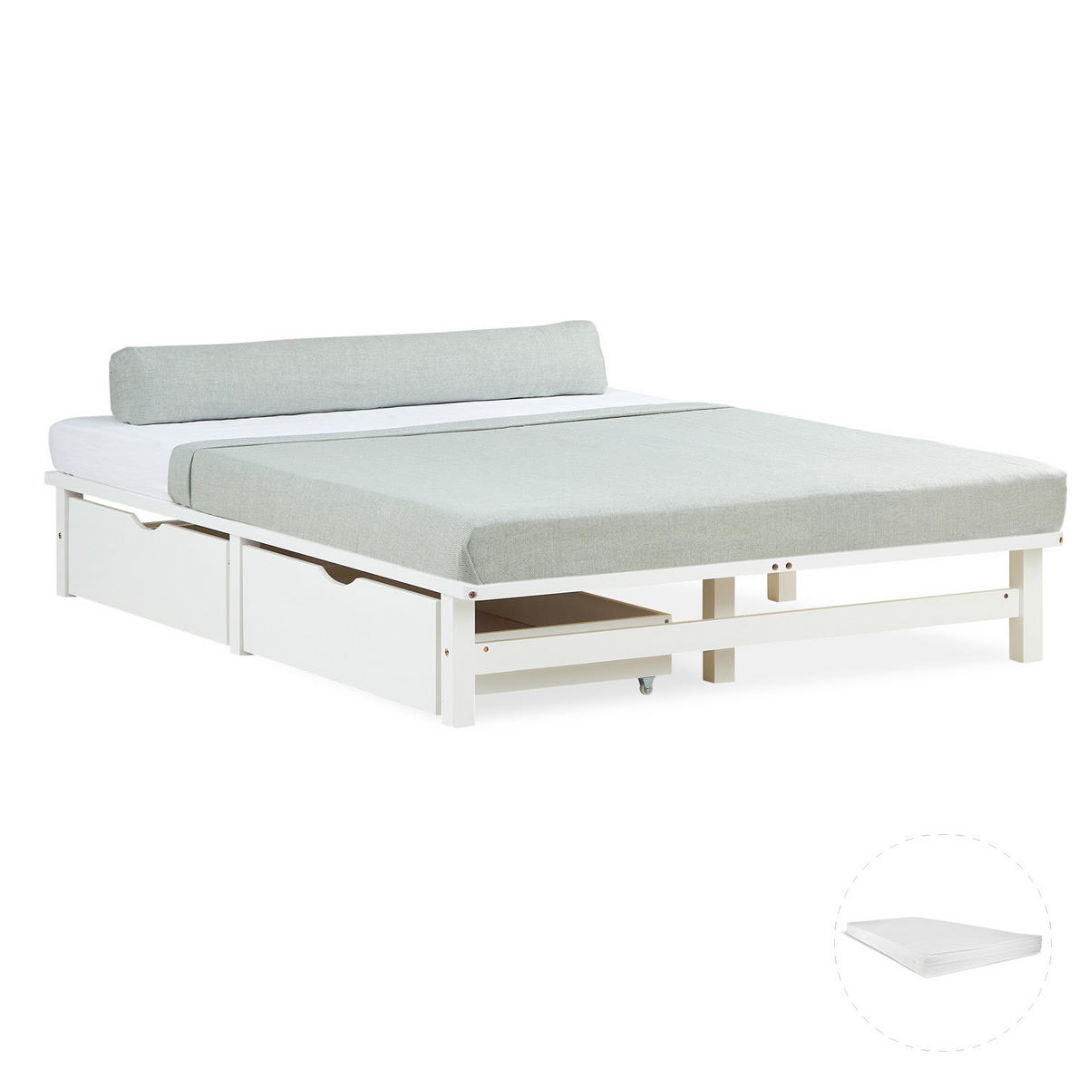 STAURAUMBETTT mit Matratze 140/200 cm weiß - Weiß, Holz (140/200cm) - Homestyle4u