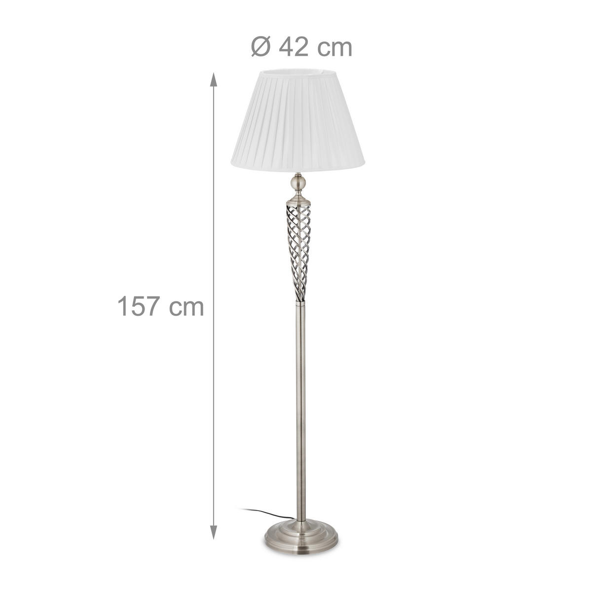 STEHLAMPE - Silberfarben, Kunststoff/Textil (42/42/157cm) - Relaxdays