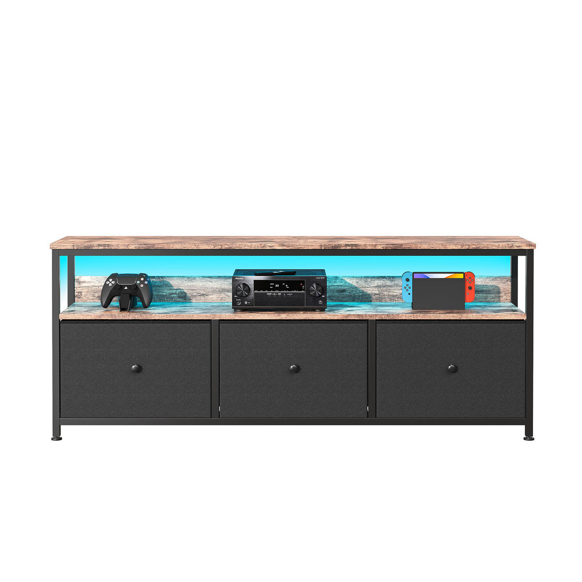 LED TV-TISCH 137cm schwarze PU Schubladen Retro Stil - Schwarz, Holzwerkstoff (29.8/57/137cm) - SHOPENTRA