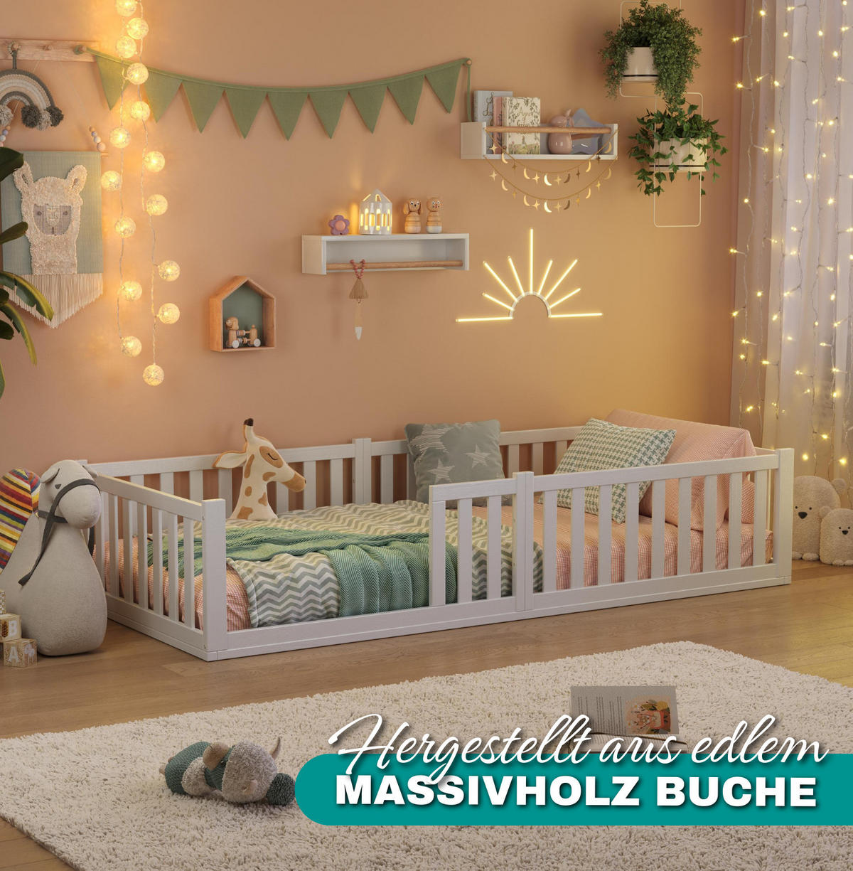 BODENBETT TITAN - Weiß, Holz (140/200cm) - Alavya Home