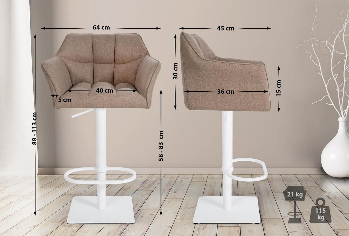 BARHOCKER Filz Taupe - Taupe/Weiß, Textil/Metall (64/88/45cm) - CLP