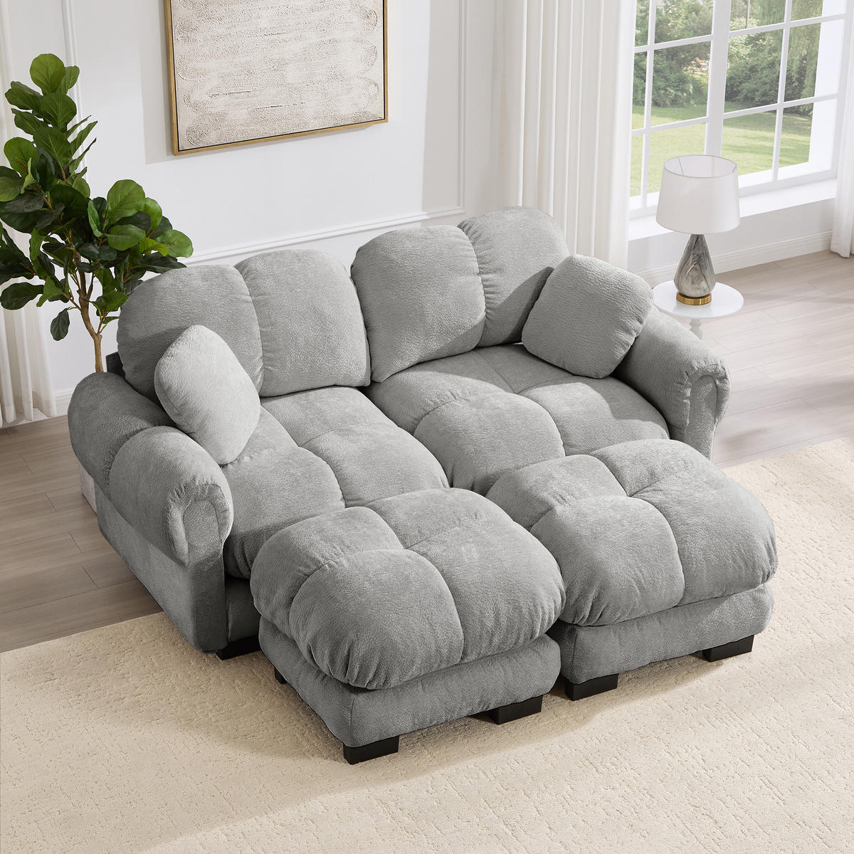 2-SITZER-SOFA DE-34384 2 Ottomans Hellgrau - Hellgrau, Textil (149/90/190cm) - ComfortXL
