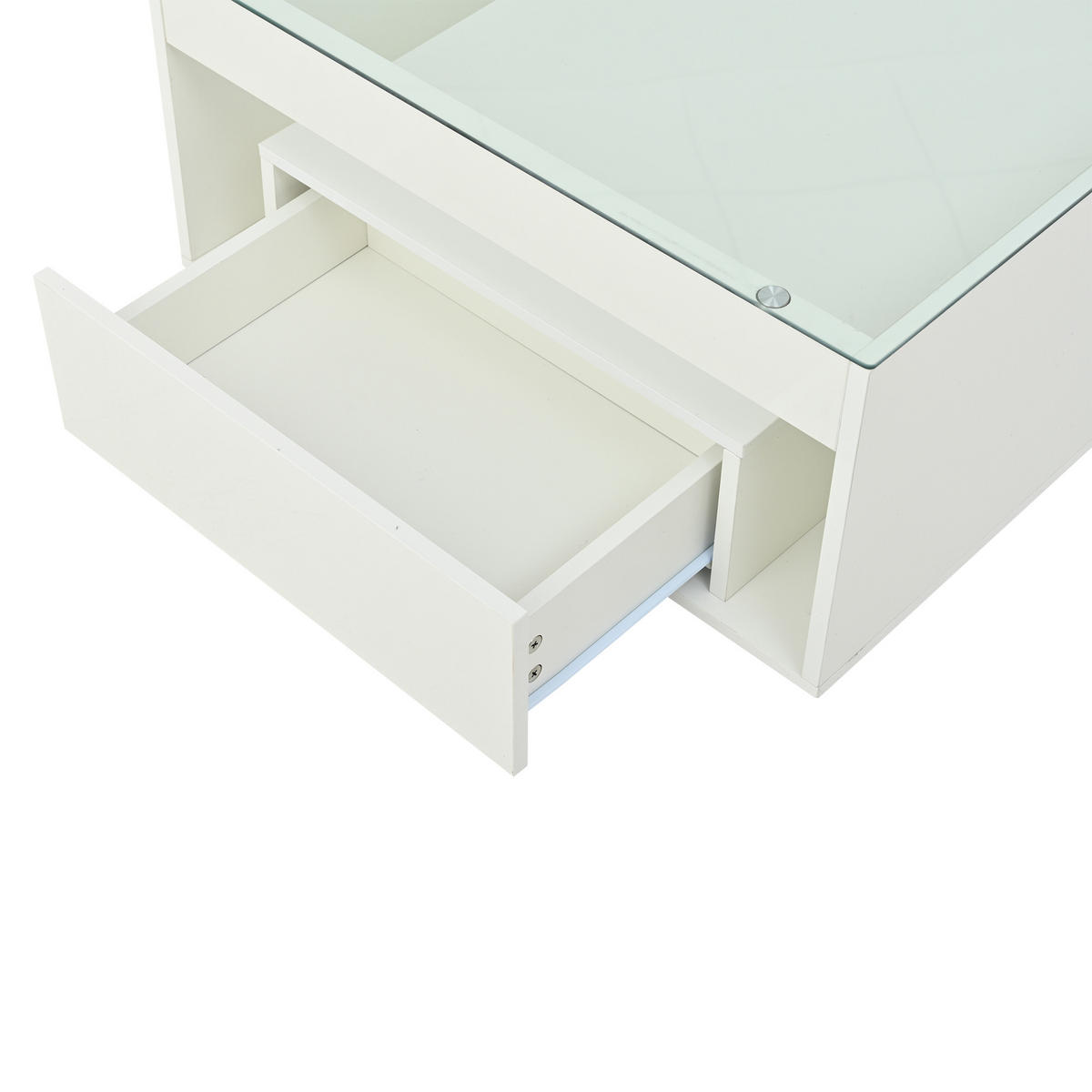 COUCHTISCH Weiß Hochglanz mit LED und Glasablage 70/70/35 cm - Weiß, Holzwerkstoff (70/70/35cm) - PANGIVO