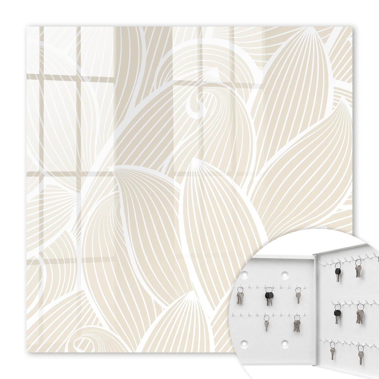 SCHLÜSSELBOX Weiß 30x30 cm – Türöffnung nach rechts - Organisches Muster - Beige, Metall (30/30/5cm) - TULUP
