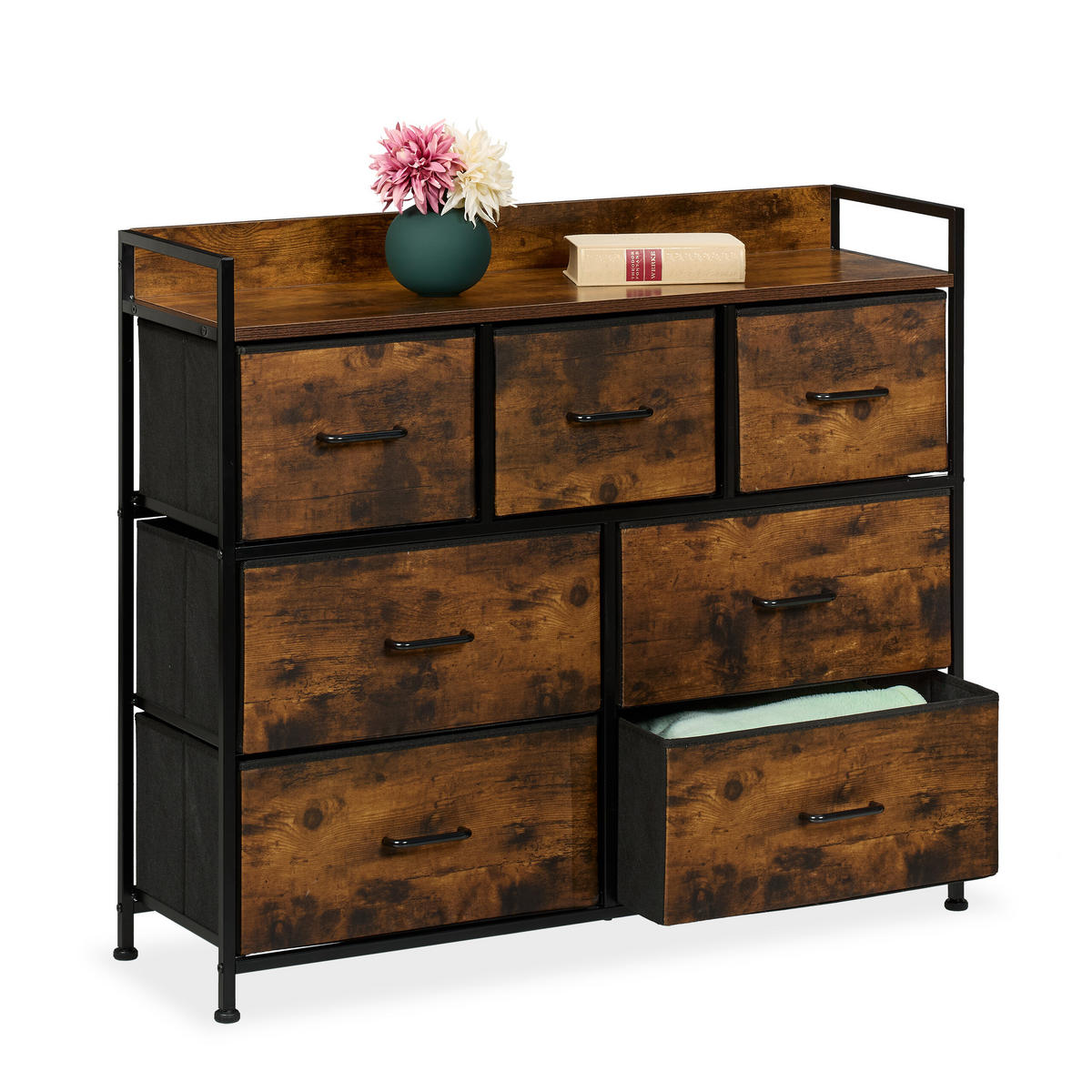 KOMMODE - Schwarz/Braun, Holzwerkstoff/Kunststoff (100/85/30.5cm) - Relaxdays