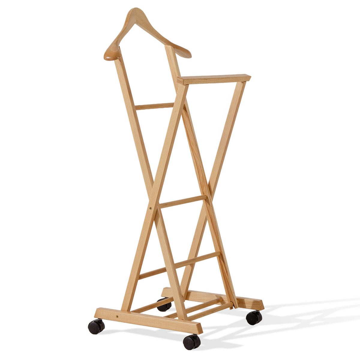 KLEIDERBUTLER AGLAS Herrendiener, auf Drehrollen, natürliches Buchenholz - Naturfarben, Holz (43/105/32cm) - KONSIMO®