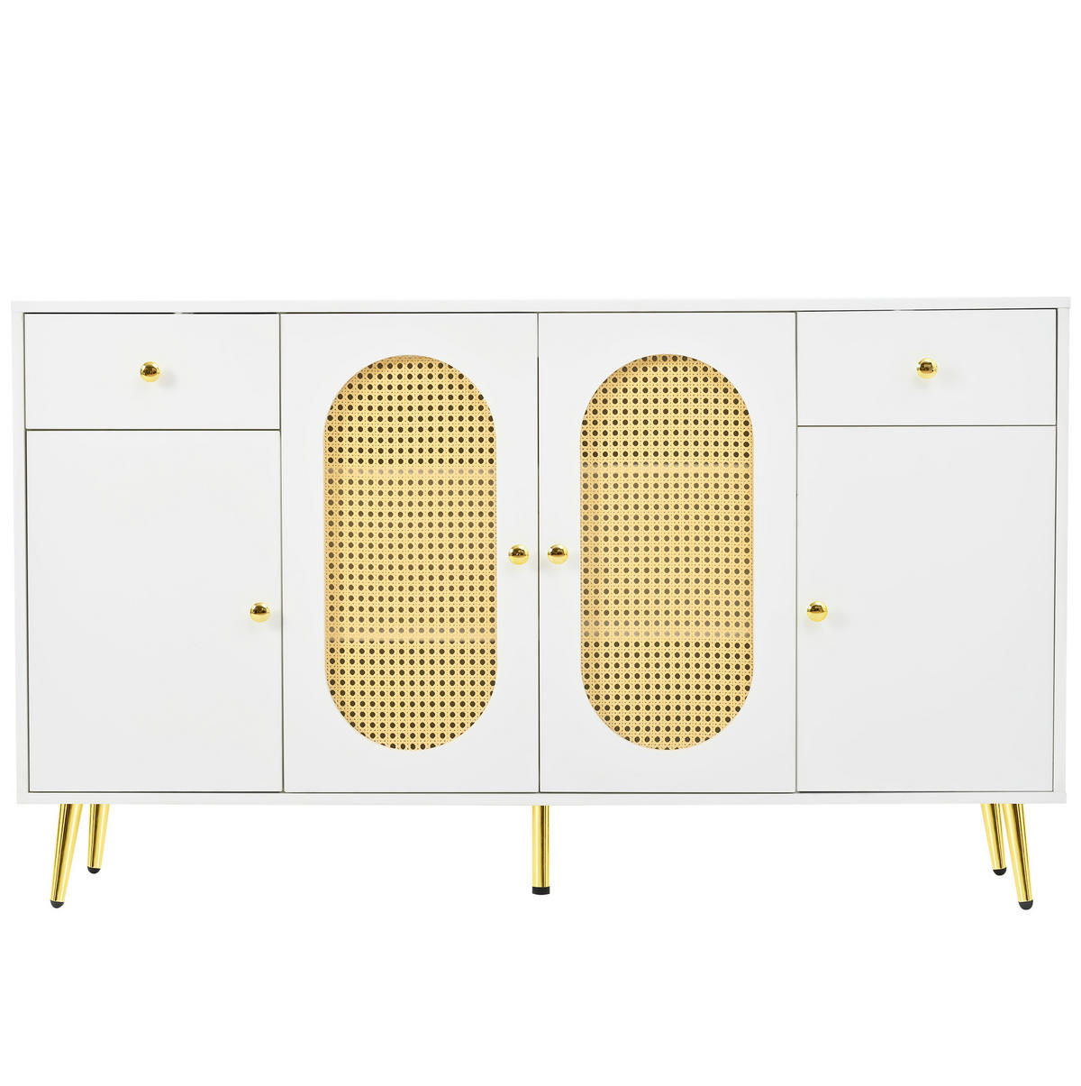 SIDEBOARD 140/35/82 cm Weiß/Natur aus Spanplatte mit 2 Schubladen und 4 Türen - Naturfarben, Holzwerkstoff (35/82/140cm) - OKMYHOME