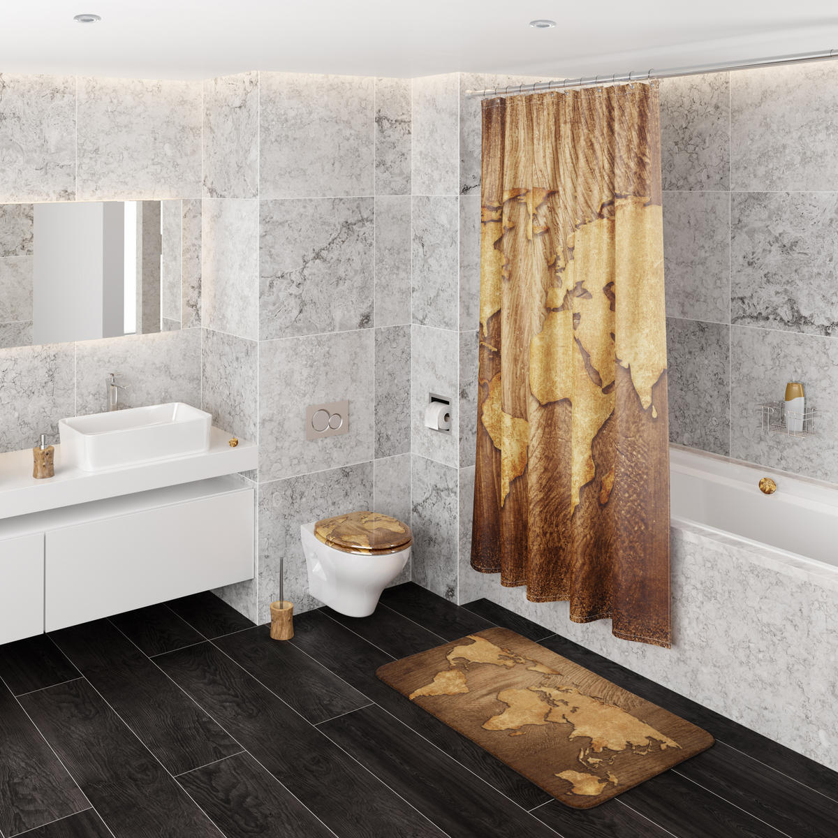 WÄSCHEKORB World Map - Braun, Textil (37/55/55cm) - Sanilo