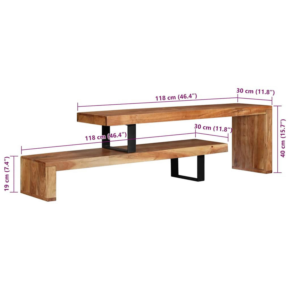 TV-SCHRANK Massivholz Akazie - Braun, Holz (30/40/115cm) - vidaXL