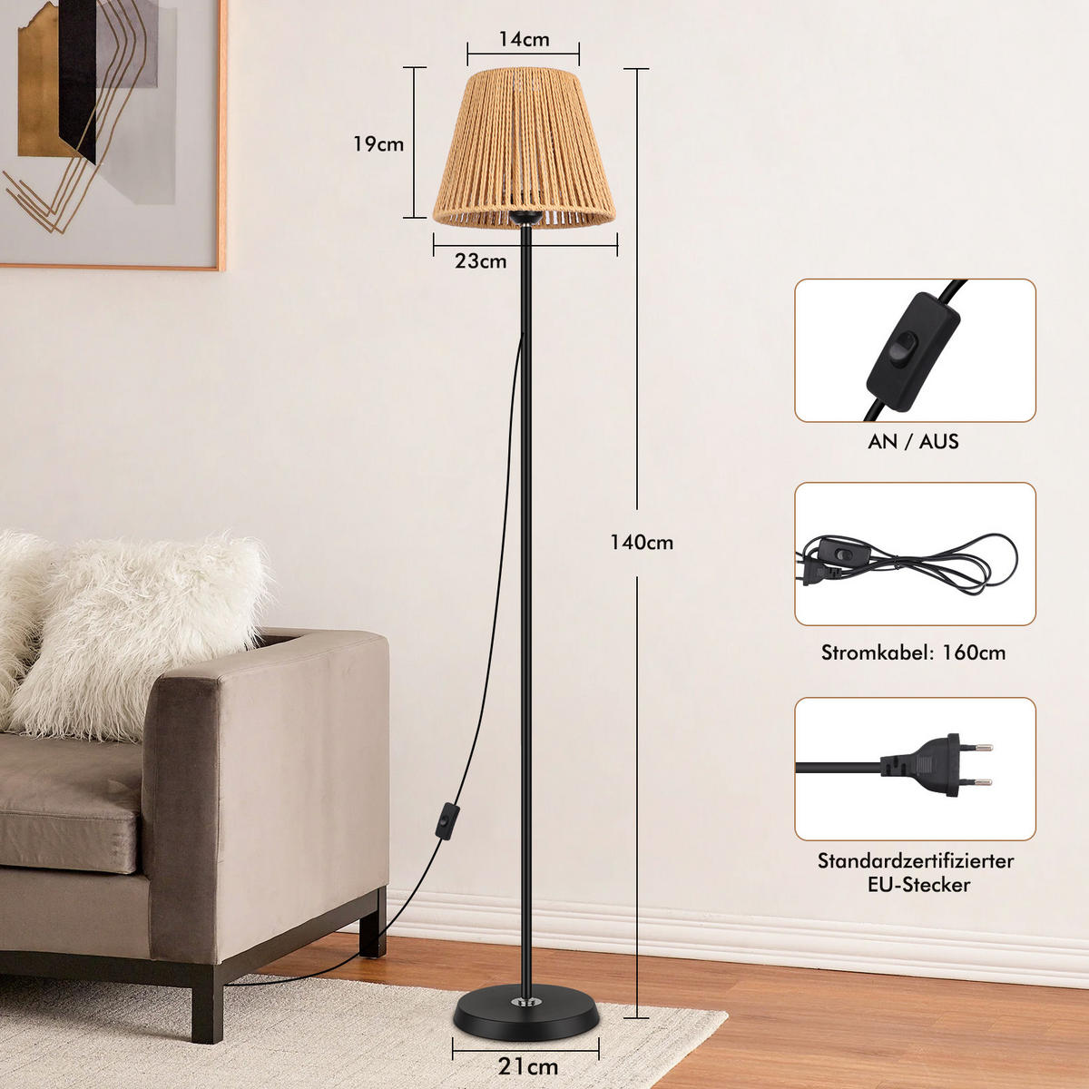 BODENLEUCHTE FL1071 LED Hanfkunst Design - Brombeere, Metall (26/26/26cm) - LOVHAUS