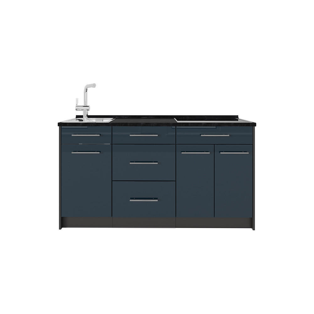 KÜCHENBLOCK Fame-Line, Dunkelblau Hochglanz, 150 cm, AP Anthrazit - Anthrazit/Dunkelblau, Holzwerkstoff (150/82/60cm) - Vicco