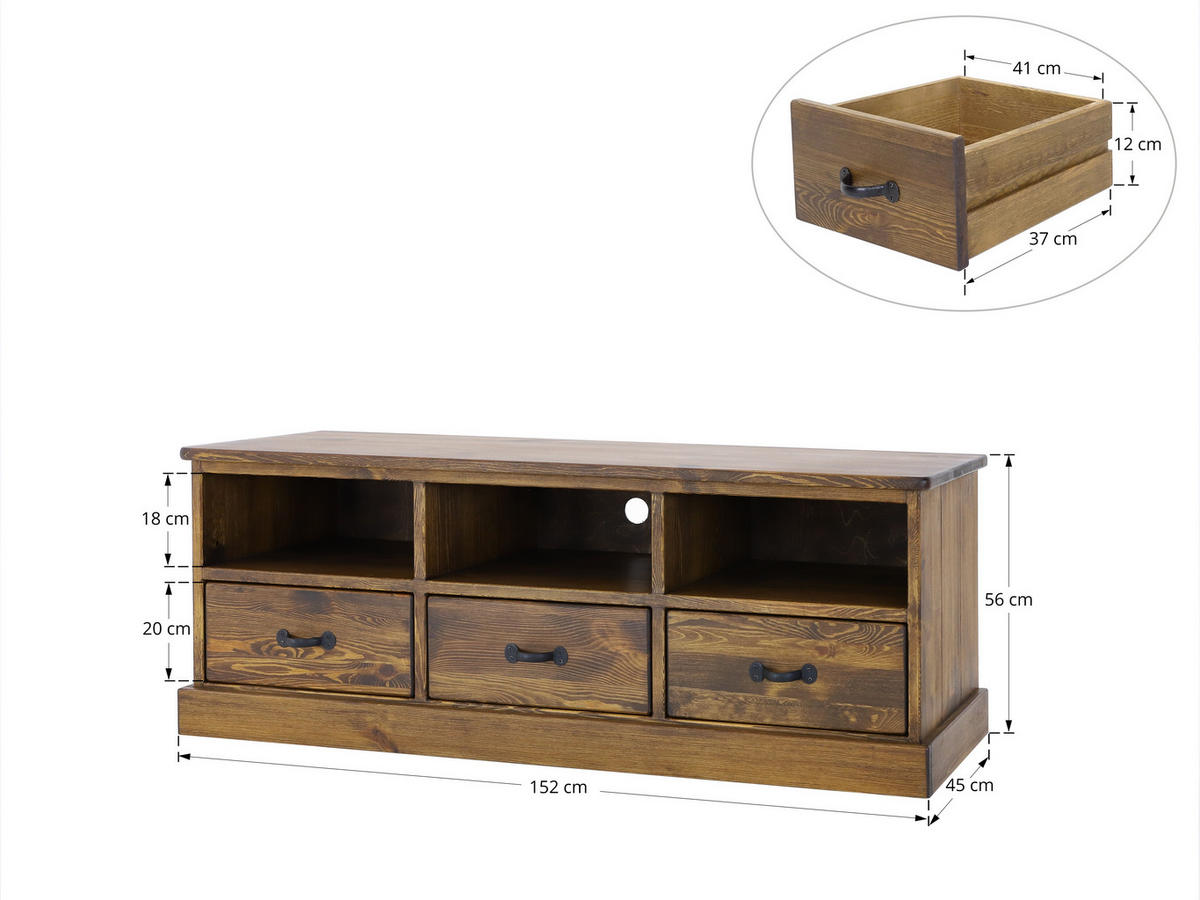 TV-SCHRANK aus Massivholz Rustyk 1 - Dunkelbraun/Schwarz, Holz (152/56/45cm) - Seart