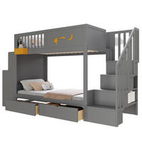 ETAGENBETT 90/200 cm in Grau mit 2 Schubladen, Treppe und Schreibtisch Massivholz Design - Grau, Holzwerkstoff (90/200cm) - STILVORA