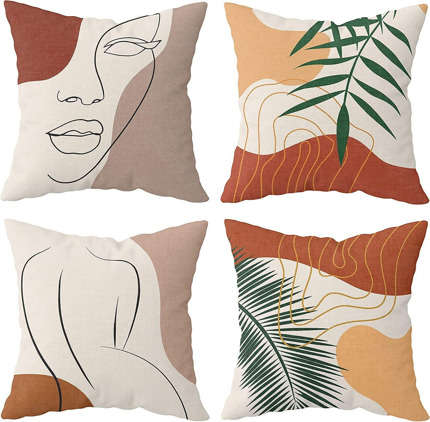 KISSENHÜLLE 4er Set, Abstrakt Sonne Natur, Boho, Leinen, 45x45cm - Beige, Textil (45/45cm) - Authentics