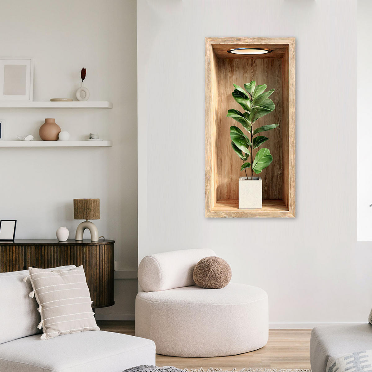 LEINWANDBILD Pflanzenblätter in einer Holzvertiefung 50x100cm - Braun, Textil (50/100cm) - Feeby