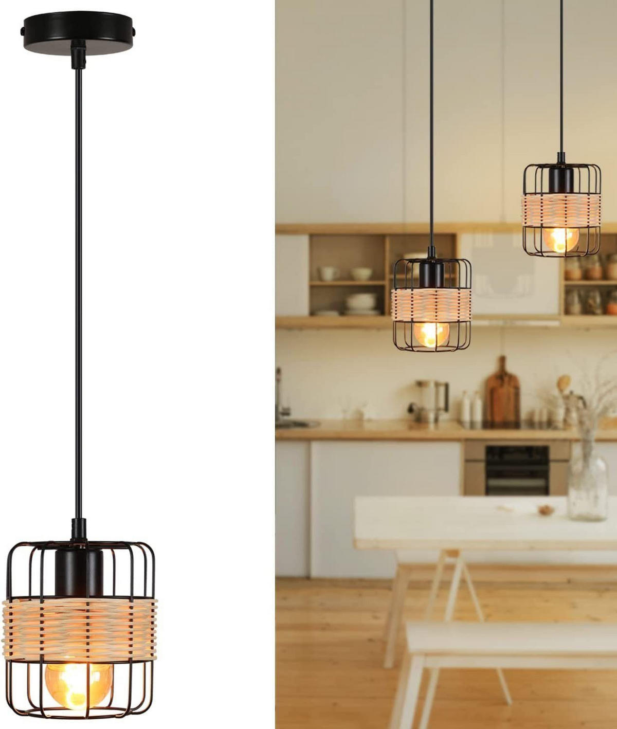 HÄNGELEUCHTE Greta 1-flammig 13/13/150 cm - Schwarz, Metall (13/13/150cm) - Nettlife