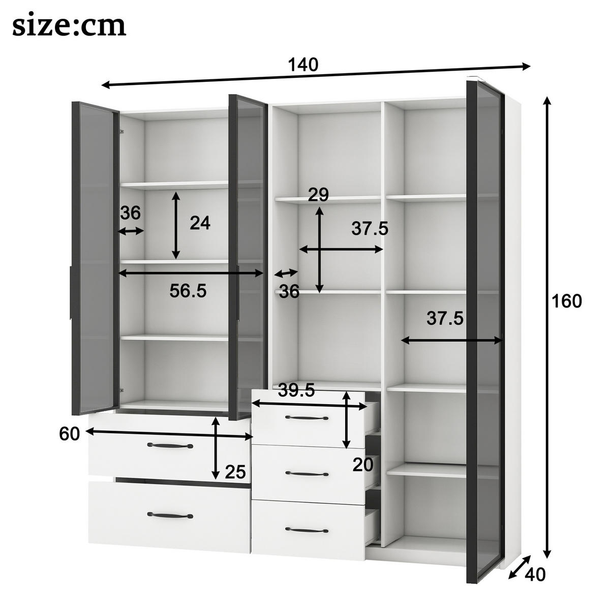 HIGHBOARD 140/40/160 cm in Weiß mit LED-Beleuchtung und Sicherheitsglas - Weiß, Holzwerkstoff (140/160/40cm) - Flora Grace