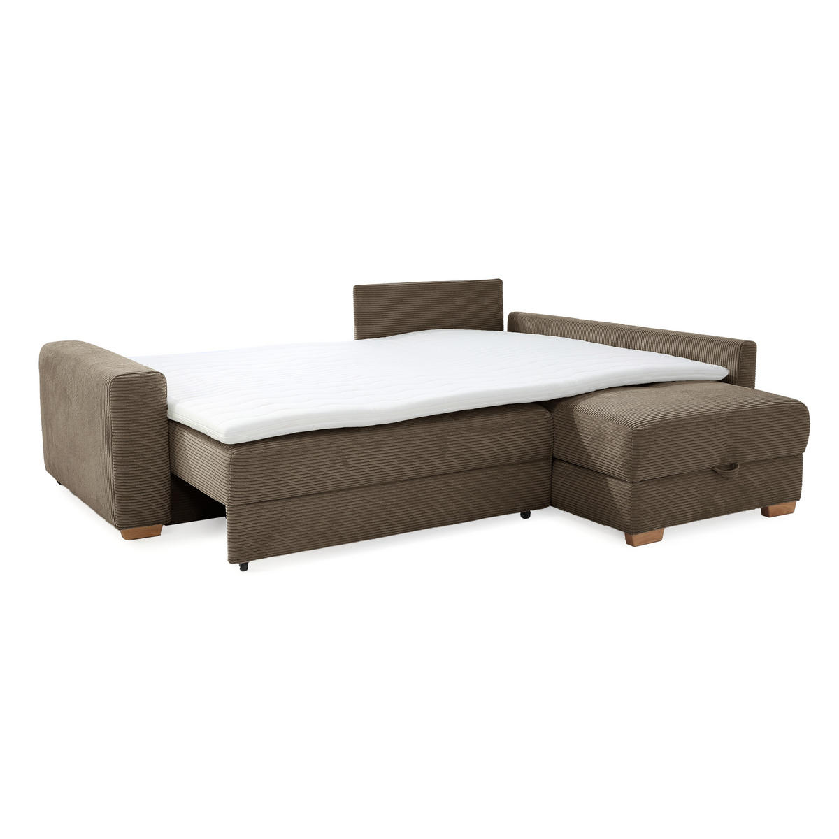 ROHOVÁ POHOVKA – PRO DLOUHODOBÉ SPÁNÍ: Boxspring, pružinová matrace, topper, úložný prostor, 257 × 206 × 85 cm (Š×H×V), hnědá kord / 15213 - hnědá, kompozitní dřevo (257/206cm) - luma-home