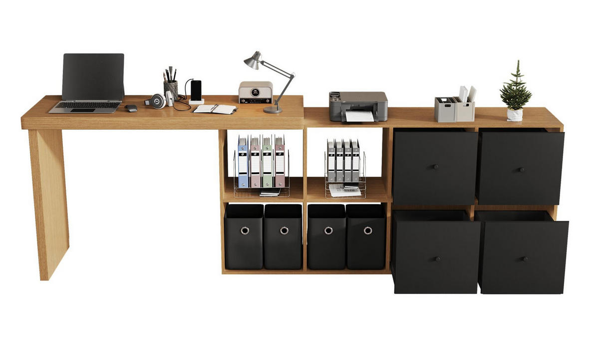 SCHREIBTISCH drehbar L-Form 120x48x78 cm MDF Black/Oak - Schwarz, Holz (140/120/78cm) - Meubliv