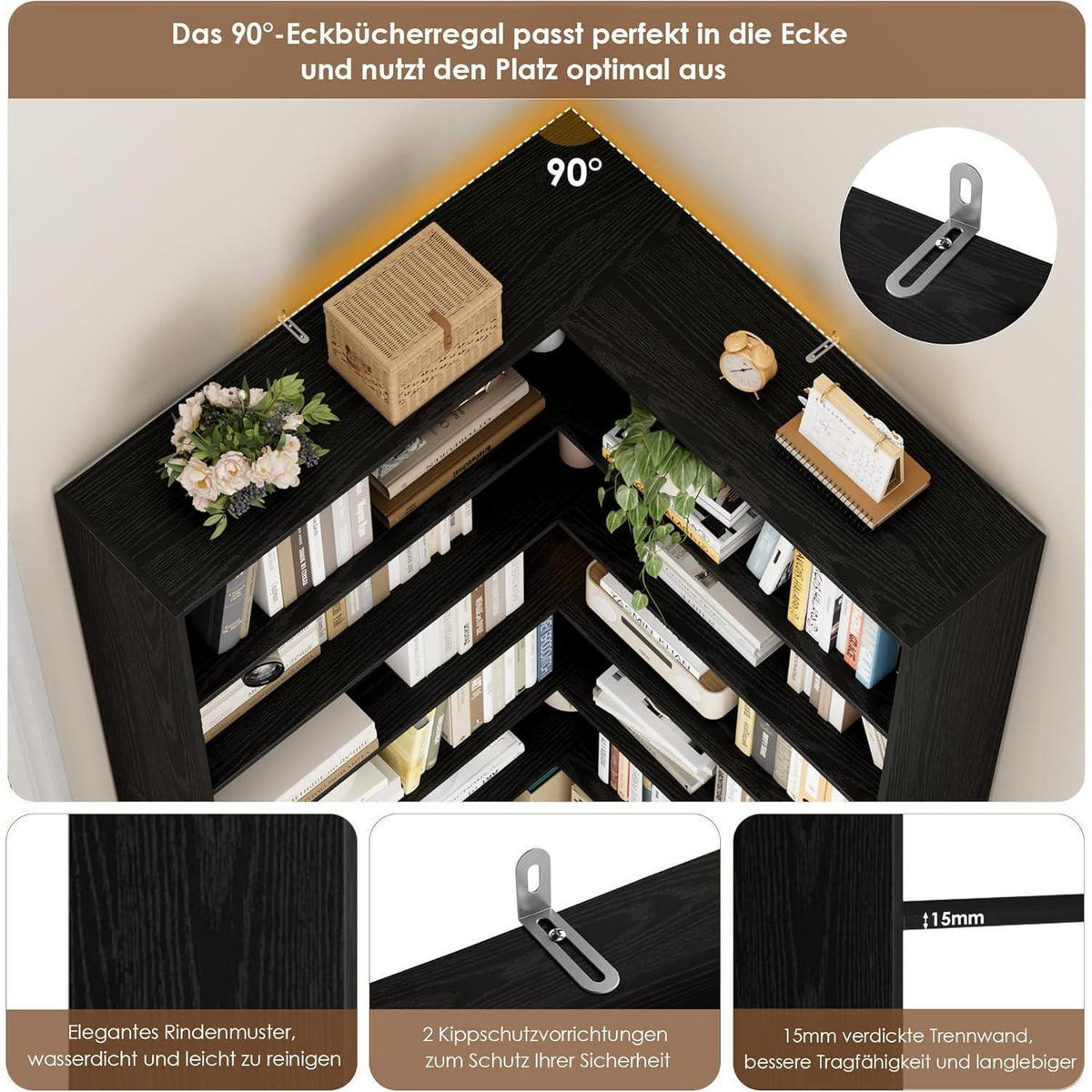 ECKREGAL 190 cm schwarz 6 Ebenen - Schwarz, Holzwerkstoff (90/190.5/90cm)