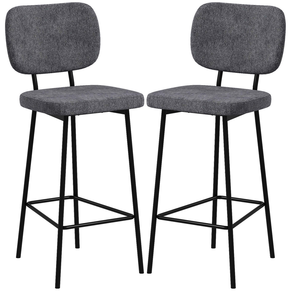 BARHOCKER 2er-Set DE-14726 mit Rückenlehne & Fußstütze Leinenbezug - Grau, Metall (46/90/41cm) - ComfortXL