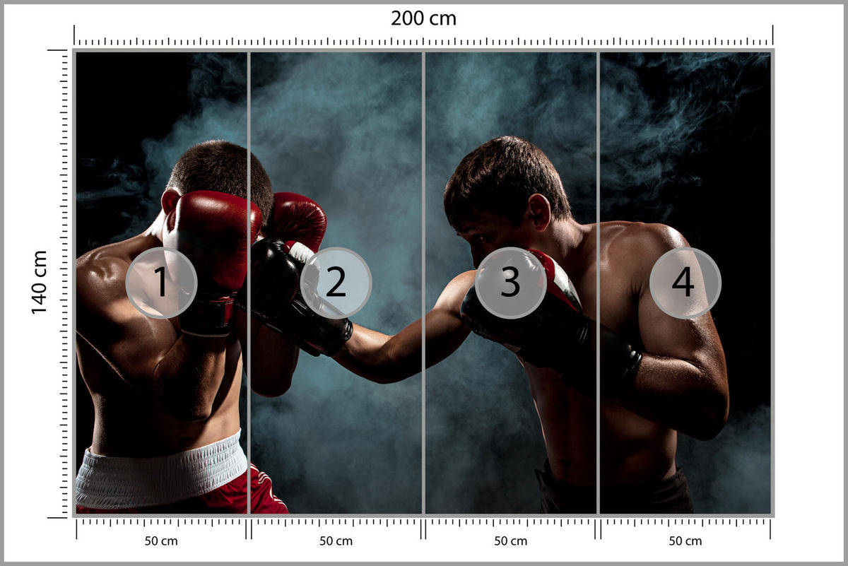 FOTOTAPETE für Jugendzimmer Boxer Männer Training Kampf Rauch200x140 - Beige/Rot, Papier (200/140cm) - Muralo