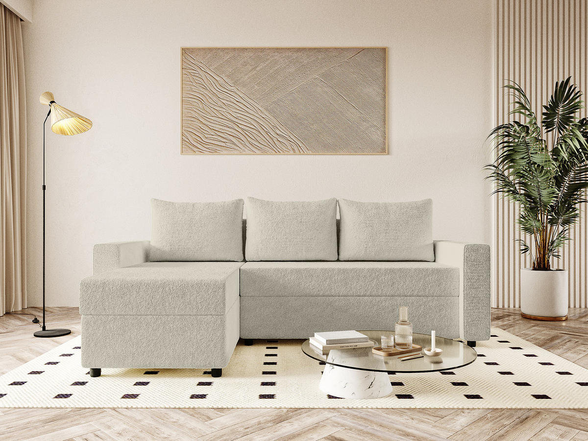 ECKSOFA Goka Lux L mit Schlaffunktion und 2 Bettkästen, Beige - Beige, Textil (230/146cm) - Fedve