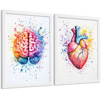 POSTER Set aus 2 Anatomie Drucke und Wandbilder mit Gehirn und Herz Künstlerische Mehrfarbig Aquarell Illustration Größe Weißer Rahmen A3 - Weiß, Papier (29.7/42/3cm) - Nacnic