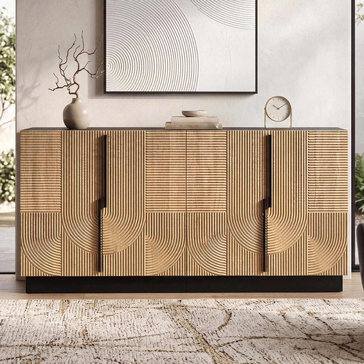 SIDEBOARD 4 Türen Relieffront Metallgriffe MDF Schrank Modern - Multicolor, Holzwerkstoff (160/76/42cm) - FLIEKS