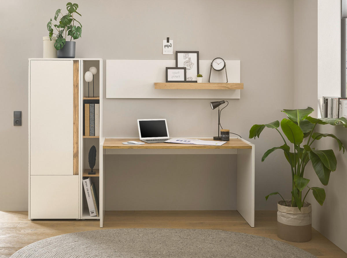 AKTENSCHRANK Weiß matt, Eiche Wotan 50 x 158 cm, Stauraumschrank mit 4 Ordnerhöhen - Eichefarben/Silberfarben, Holzwerkstoff/Kunststoff (50/158/40cm) - Furn.Design