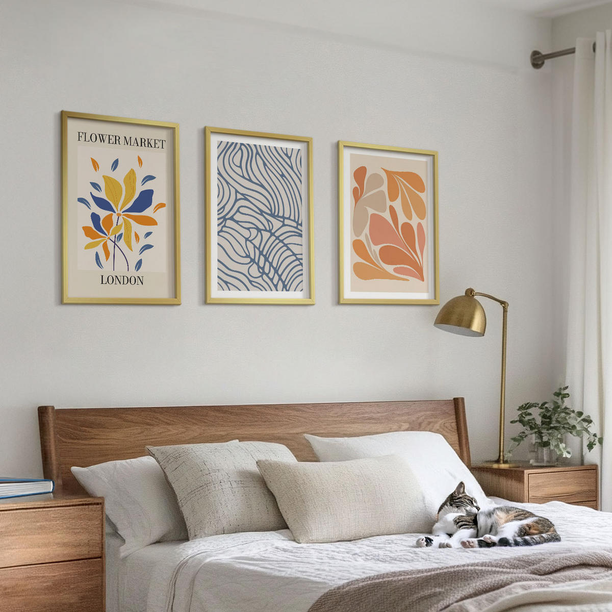 WANDBILDER 3er Set - 40x60 cm Goldrahmen - Moderne abstrakte Blumen - Goldfarben, Kunststoff (40/60cm) - ArtPrintCave