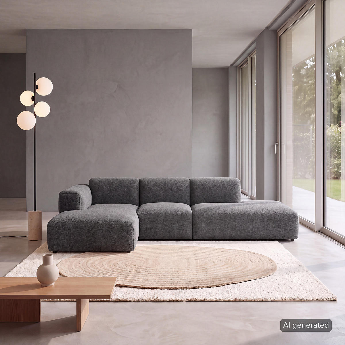 ECKSOFA mit Chaiselongue - Anthrazit/Schwarz, Kunststoff/Textil (290/173cm) - home24
