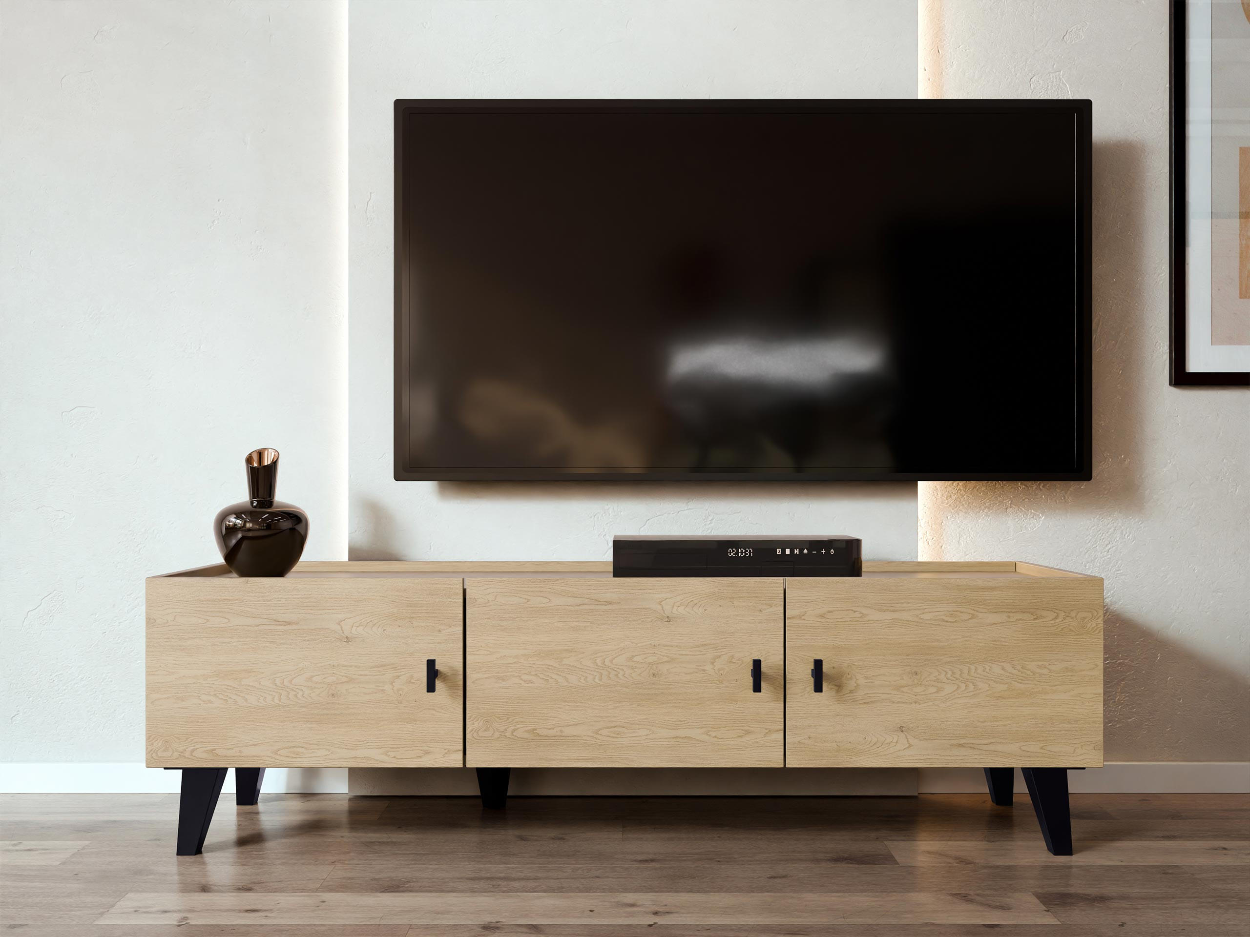 TV-LOWBOARD Vurkizo 150 3D - Eichefarben/Schwarz, Holzwerkstoff/Kunststoff (151/45/40cm) - MIRJAN24