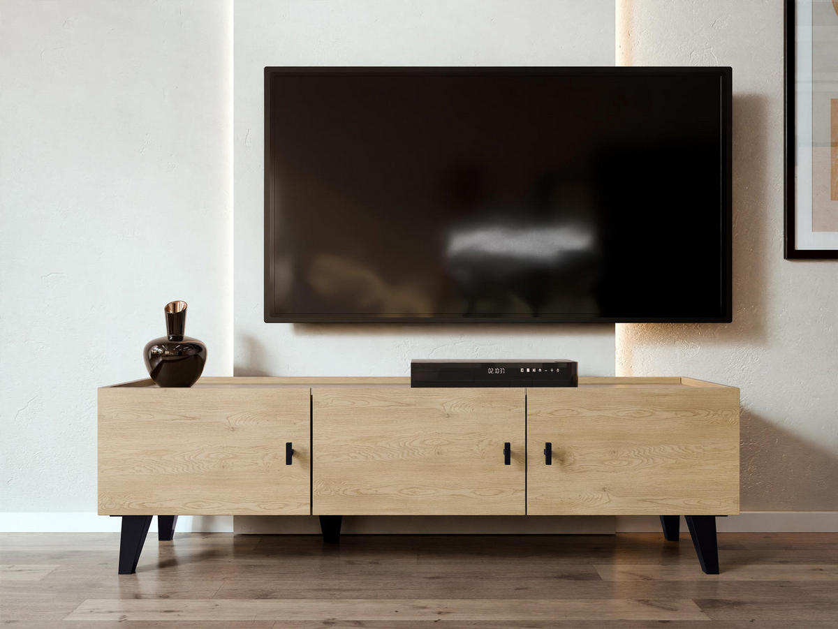 TV-LOWBOARD Vurkizo 150 3D - Eichefarben/Schwarz, Holzwerkstoff/Kunststoff (151/45/40cm) - MIRJAN24