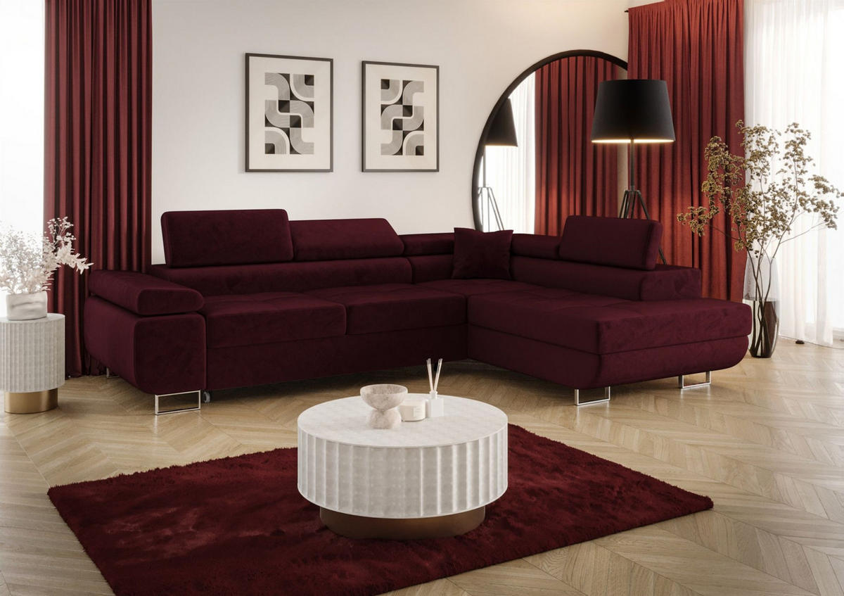 ECKSOFA Monaro Mit Schlaffunktion - Bordeaux, Holzwerkstoff/Textil (275/202cm) - Fun Möbel