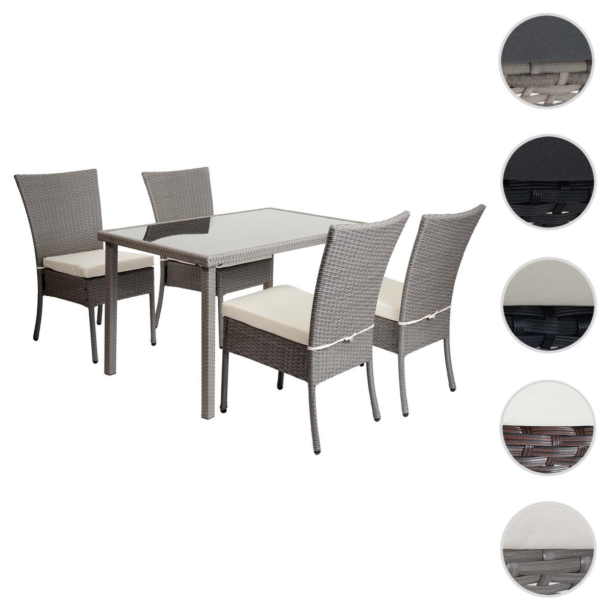 POLY-RATTAN GARNITUR Grau, Cremeweiß 5-teilig-Set - Weiß/Grau, Kunststoff - MCW