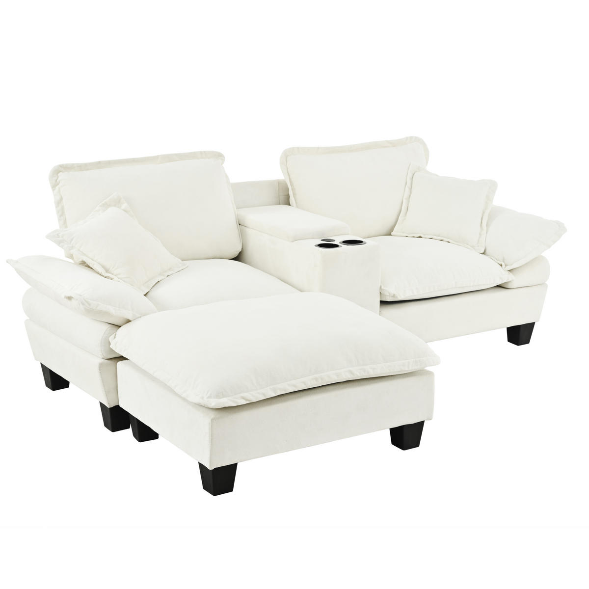 ECKSOFA 224/155/90 cm Beige mit Getränkehaltern, Stauraum, USB-Anschluss, 1 Ottomane und 2 Kissen - Beige, Textil (224/151cm) - Oxeza